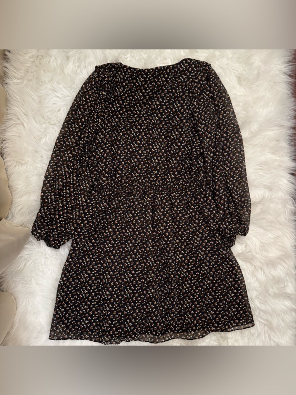 Madewell Black Floral Long Sleeve Mini Dress Size M NWT - Picture 6 of 8